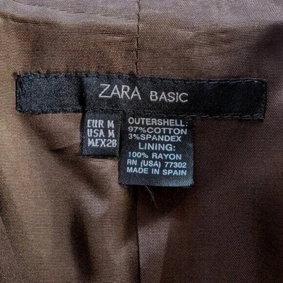 ZARA basic BLAZER jacket 97% COTTON Sz MED 1 BUTTON BROWN MADE in SPAIN ** A GEM - Picture 6 of 11